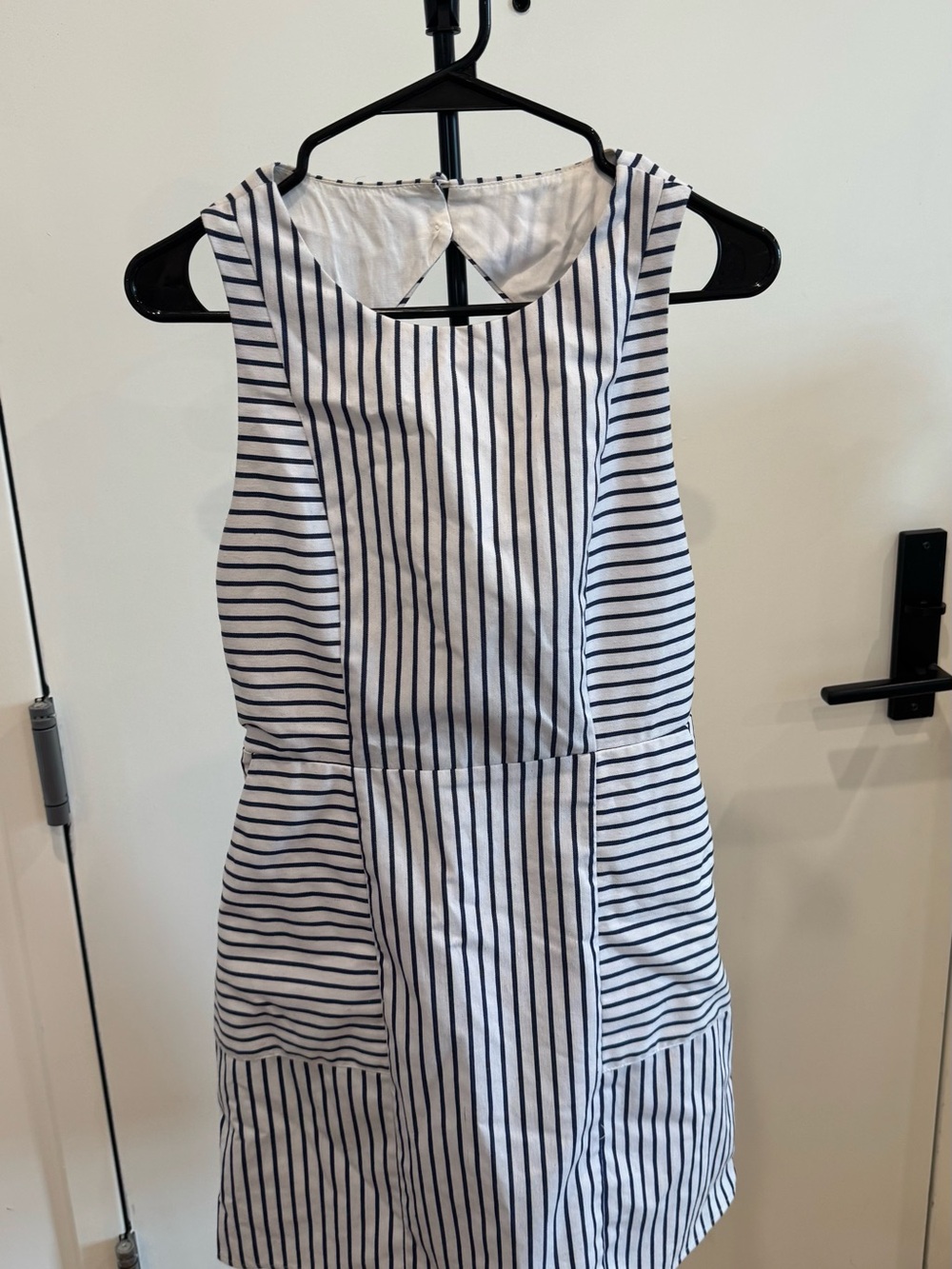 White and Navy Striped Sleeveless Dress